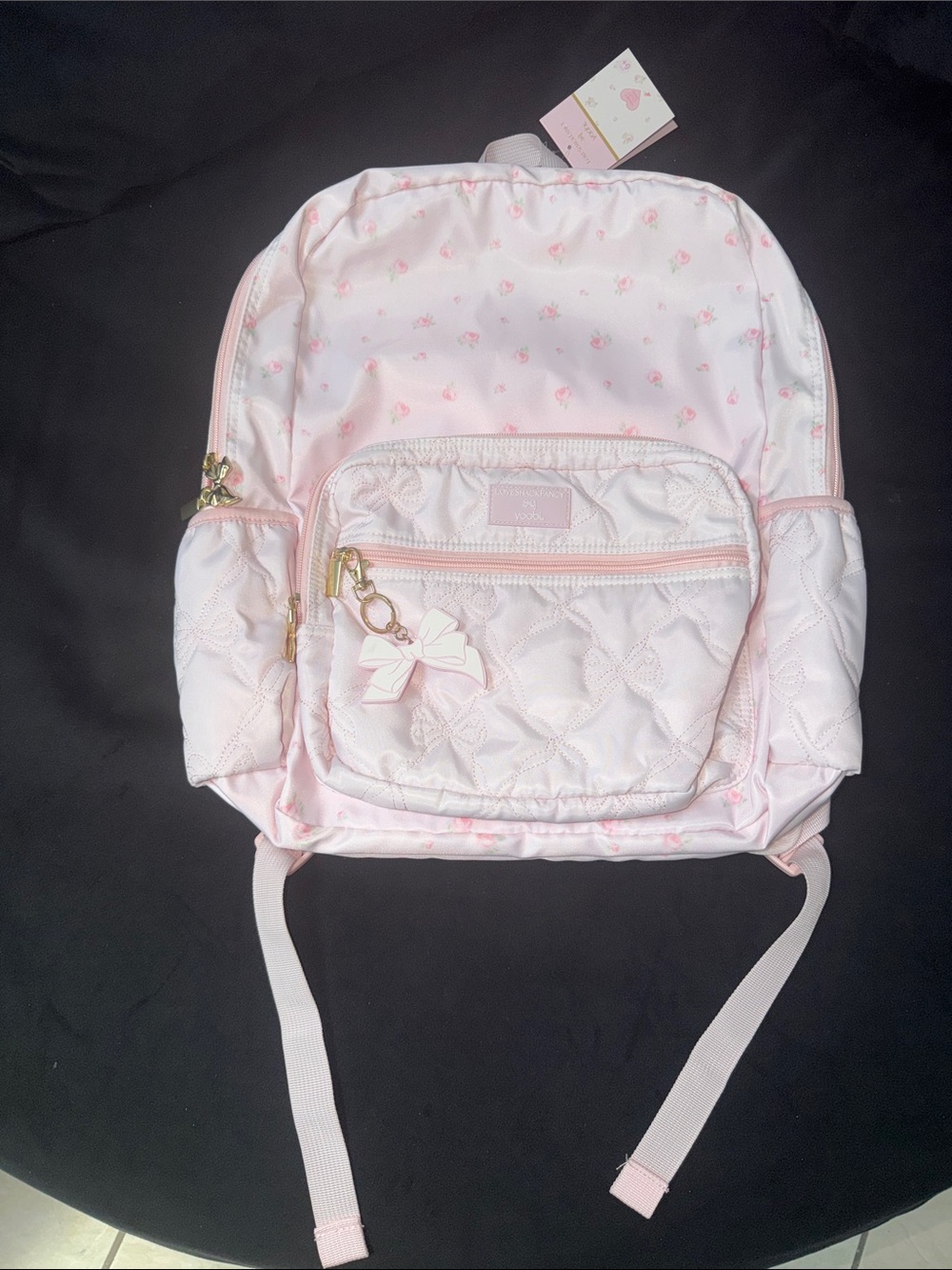 NWT! LOVE SHACK FANCY x TARGET Yoobi Pale Pink Quilted Backpack with Bow Charms